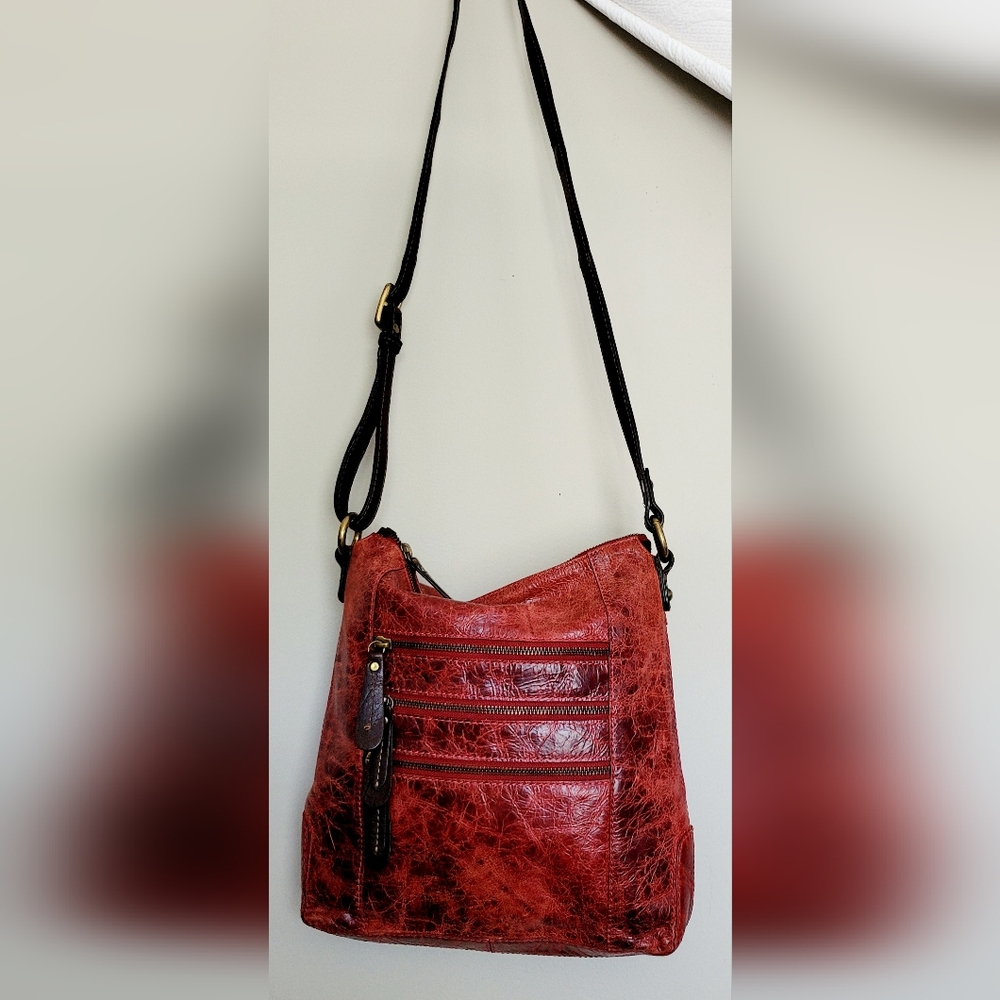 Nino Bossi Genuine Leather Red Crossbody/Organizer Bag 10.5"×11.5"×3" - Picture 6 of 16